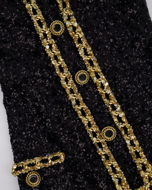 Balmain Black and Gold Sequin Mini Dress with Buttons Details Size UK 8 RRP £4,400