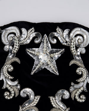 Balmain Black Velvet Mini Dress with Silver Sequin Embellishments Details Size FR 36 (UK 8) RRP £4,850