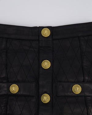 Balmain Black Quilted Lambskin Mini Skirt with Gold Buttons Detail Size FR 36 (UK 8) RRP £2,090