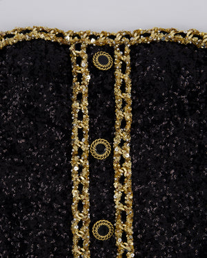 Balmain Black and Gold Sequin Mini Dress with Buttons Details Size UK 8 RRP £4,400