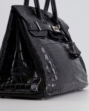 *RARE* Hermès Birkin Retourne 30cm Bag in Black Matte Niloticus Crocodile Leather with Palladium Hardware