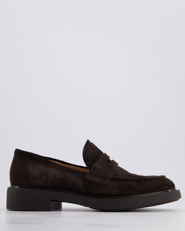 Gianvito Rossi Chocolate Brown Suede Penny Loafers Size EU 39 RRP £780