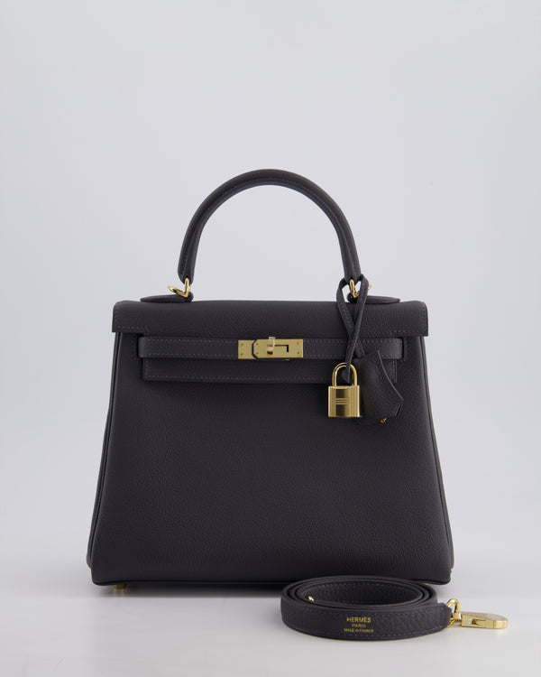 *HOT & RARE* Hermes Kelly 25cm Retourne Bag in Gris Misty Evercolour Leather with Permabrass Hardware
