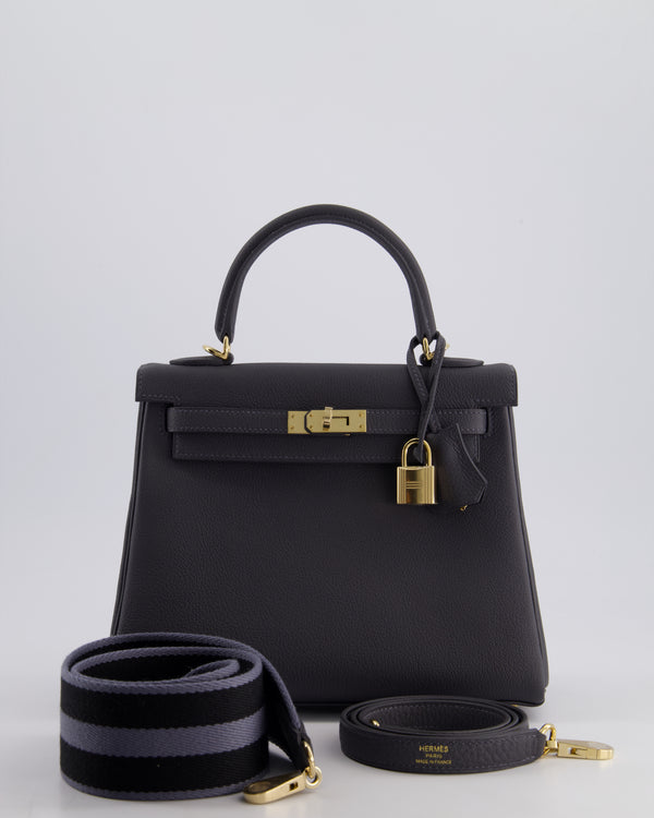 *HOT & RARE* Hermes Kelly 25cm Retourne Bag in Gris Misty Evercolour Leather with Permabrass Hardware