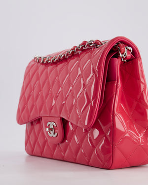 *HOT* Chanel Glossy Raspberry Pink Jumbo Classic Double Flap Bag in Patent Leather with Silver Hardware RRP £9,540