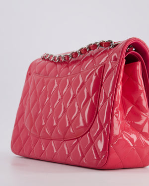 *HOT* Chanel Glossy Raspberry Pink Jumbo Classic Double Flap Bag in Patent Leather with Silver Hardware RRP £9,540