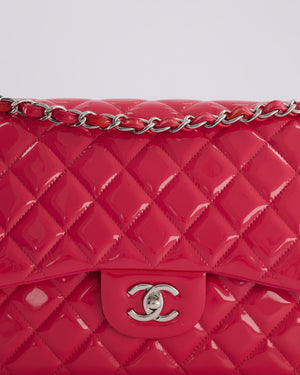 *HOT* Chanel Glossy Raspberry Pink Jumbo Classic Double Flap Bag in Patent Leather with Silver Hardware RRP £9,540