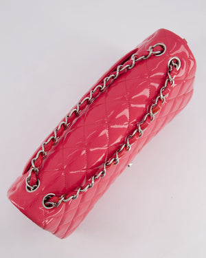 *HOT* Chanel Glossy Raspberry Pink Jumbo Classic Double Flap Bag in Patent Leather with Silver Hardware RRP £9,540