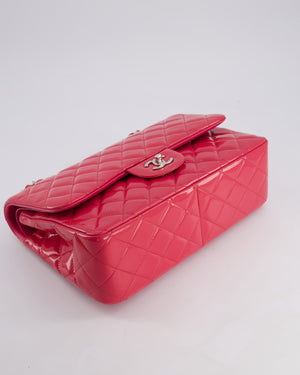 *HOT* Chanel Glossy Raspberry Pink Jumbo Classic Double Flap Bag in Patent Leather with Silver Hardware RRP £9,540