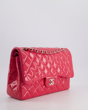 *HOT* Chanel Glossy Raspberry Pink Jumbo Classic Double Flap Bag in Patent Leather with Silver Hardware RRP £9,540