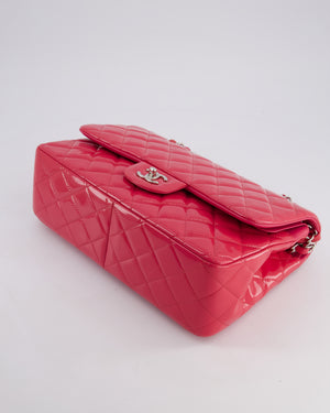 *HOT* Chanel Glossy Raspberry Pink Jumbo Classic Double Flap Bag in Patent Leather with Silver Hardware RRP £9,540