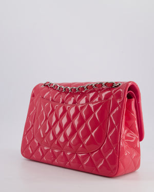 *HOT* Chanel Glossy Raspberry Pink Jumbo Classic Double Flap Bag in Patent Leather with Silver Hardware RRP £9,540