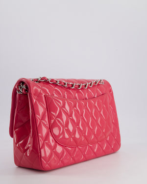 *HOT* Chanel Glossy Raspberry Pink Jumbo Classic Double Flap Bag in Patent Leather with Silver Hardware RRP £9,540