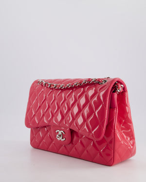 *HOT* Chanel Glossy Raspberry Pink Jumbo Classic Double Flap Bag in Patent Leather with Silver Hardware RRP £9,540
