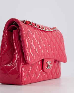 *HOT* Chanel Glossy Raspberry Pink Jumbo Classic Double Flap Bag in Patent Leather with Silver Hardware RRP £9,540