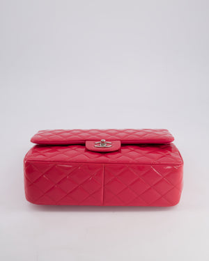 *HOT* Chanel Glossy Raspberry Pink Jumbo Classic Double Flap Bag in Patent Leather with Silver Hardware RRP £9,540