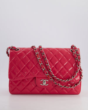 *HOT* Chanel Glossy Raspberry Pink Jumbo Classic Double Flap Bag in Patent Leather with Silver Hardware RRP £9,540