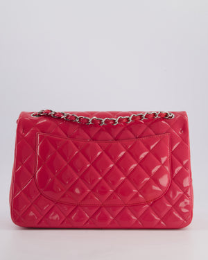 *HOT* Chanel Glossy Raspberry Pink Jumbo Classic Double Flap Bag in Patent Leather with Silver Hardware RRP £9,540