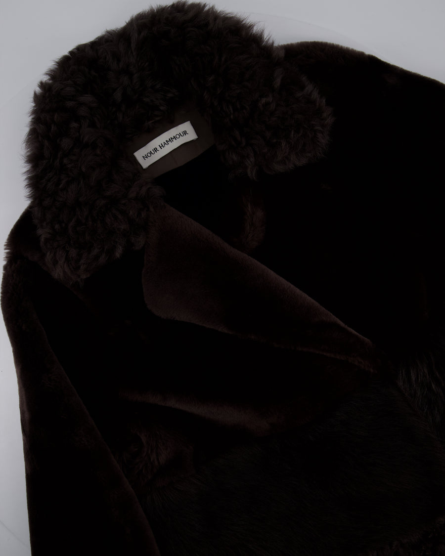 Nour Hammour Brown Shearling Pea Coat Size FR 38 (UK 10)