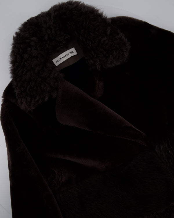 Nour Hammour Brown Shearling Pea Coat Size FR 38 (UK 10)