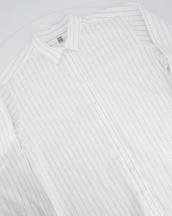 Toteme Pinstripe White Shirt With Logo Embroidery Detail Size FR 36 (UK 8)