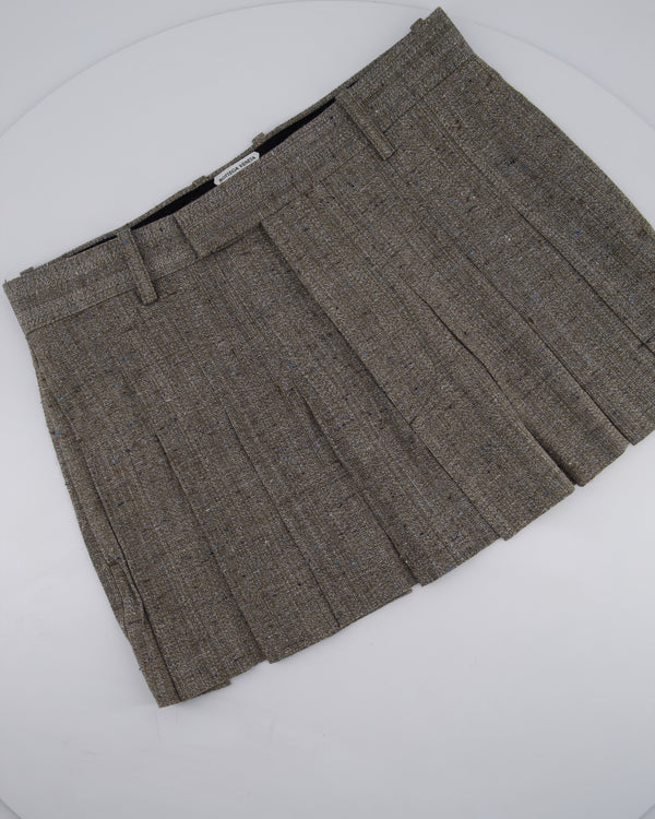 Bottega Veneta Grey Pleated Mini Skirt With Blue Speckled Detail IT 38 (UK 6)