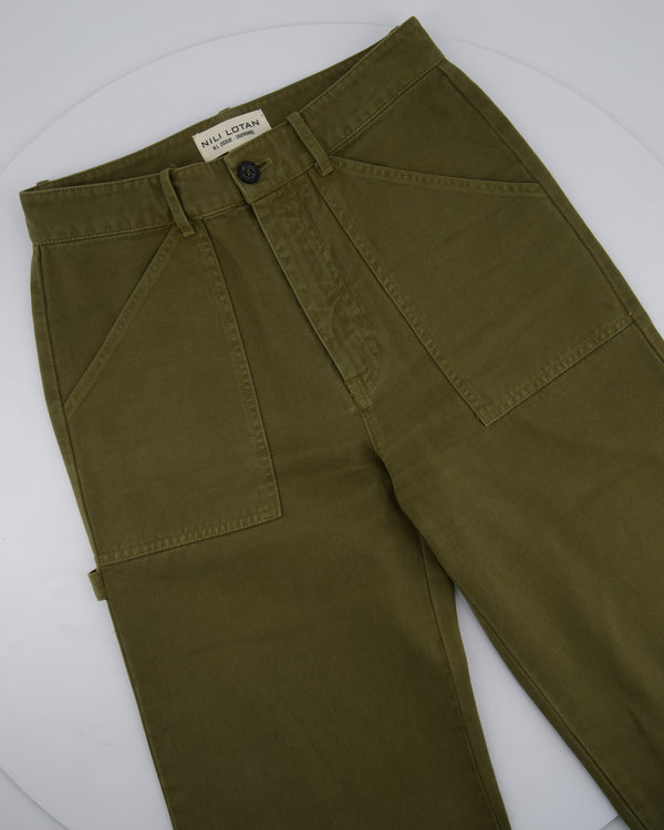 Nili Lotan Green Denim Wide Leg Trousers With Loop Detail Size US 2 (UK 6)