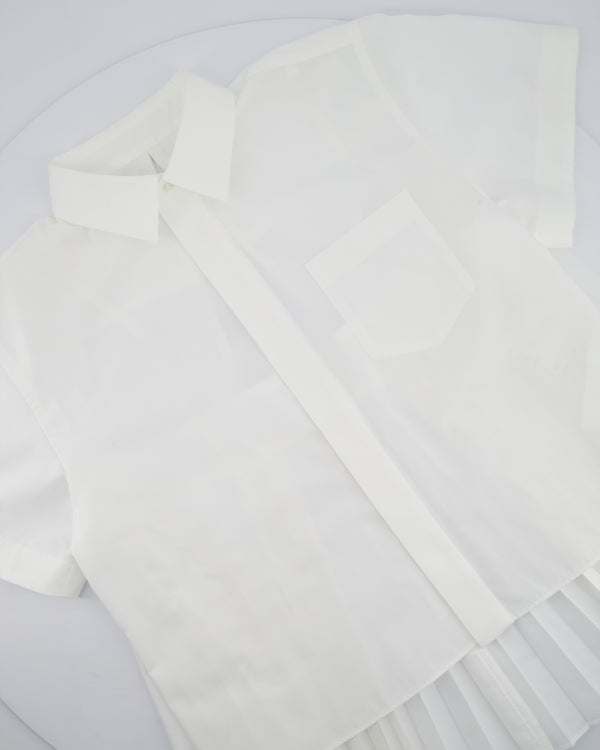 Sacai White Short Sleeve Button Down Shirt With Attached Pleated Skirt Detail Size Medium (UK 10)