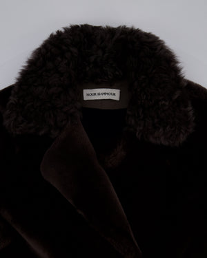 Nour Hammour Brown Shearling Pea Coat Size FR 38 (UK 10)