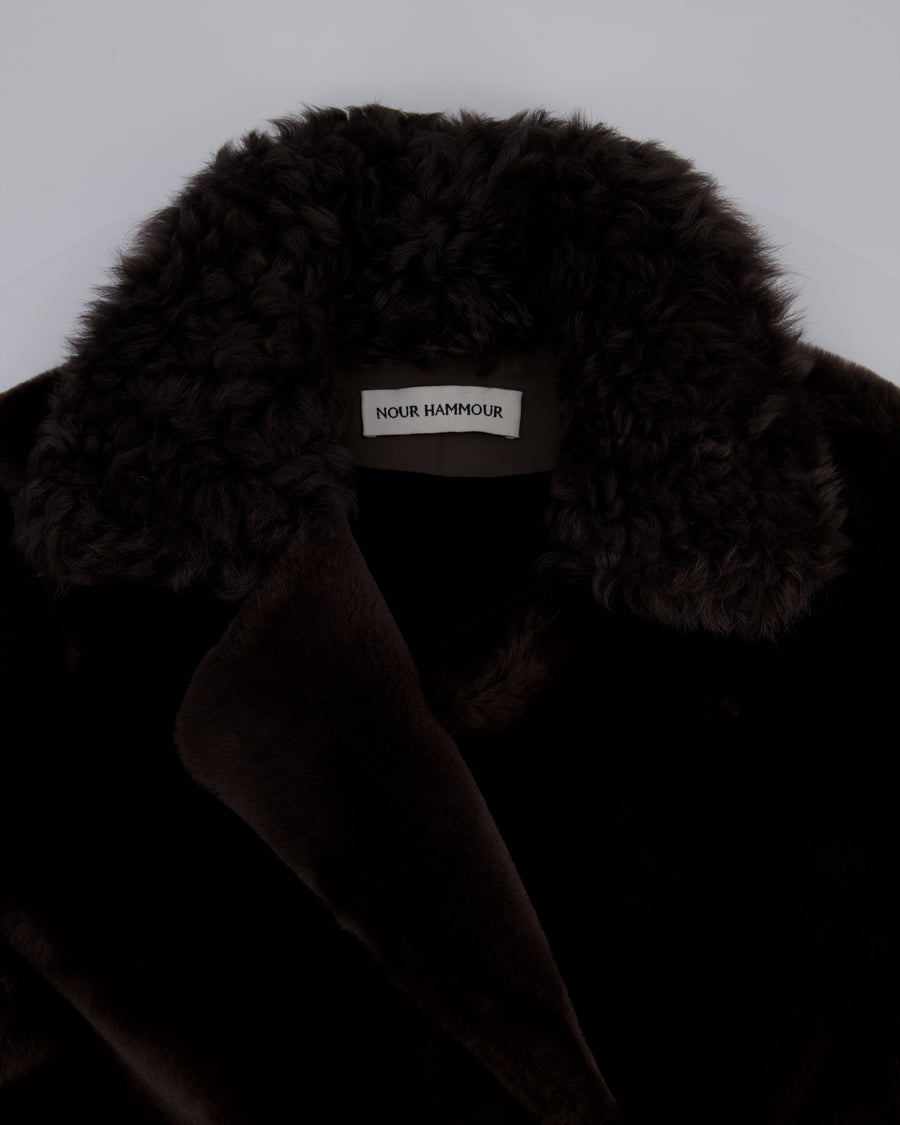 Nour Hammour Brown Shearling Pea Coat Size FR 38 (UK 10)