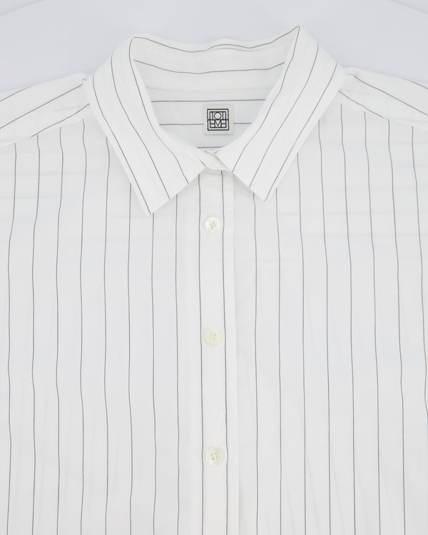 Toteme Pinstripe White Shirt With Logo Embroidery Detail Size FR 36 (UK 8)