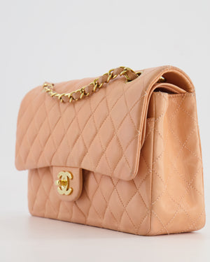 *FIRE PRICE* Chanel Vintage Peach Medium Classic Double Flap Bag in Lambskin Leather with 24k Gold Hardware