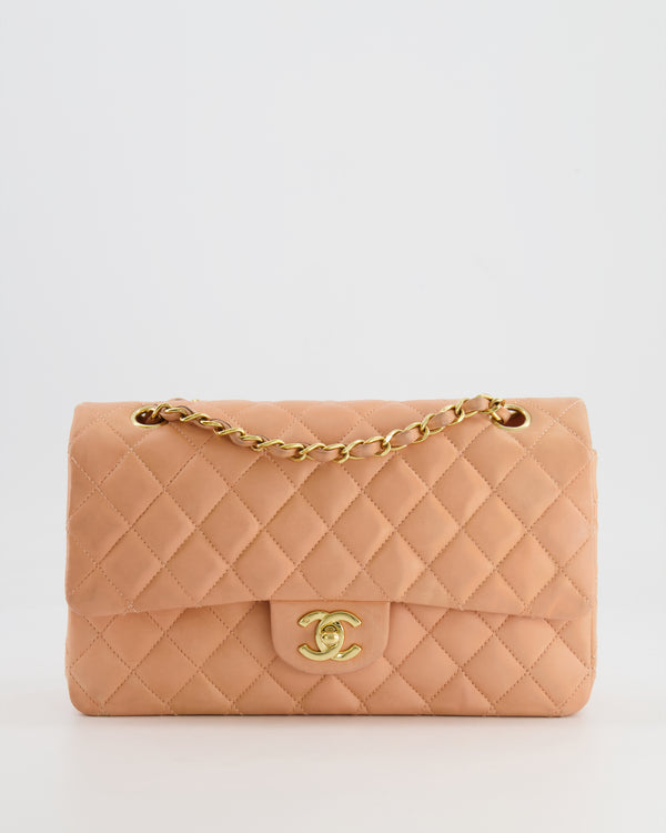 *FIRE PRICE* Chanel Vintage Peach Medium Classic Double Flap Bag in Lambskin Leather with 24k Gold Hardware