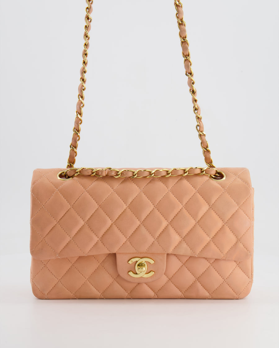 *FIRE PRICE* Chanel Vintage Peach Medium Classic Double Flap Bag in Lambskin Leather with 24k Gold Hardware