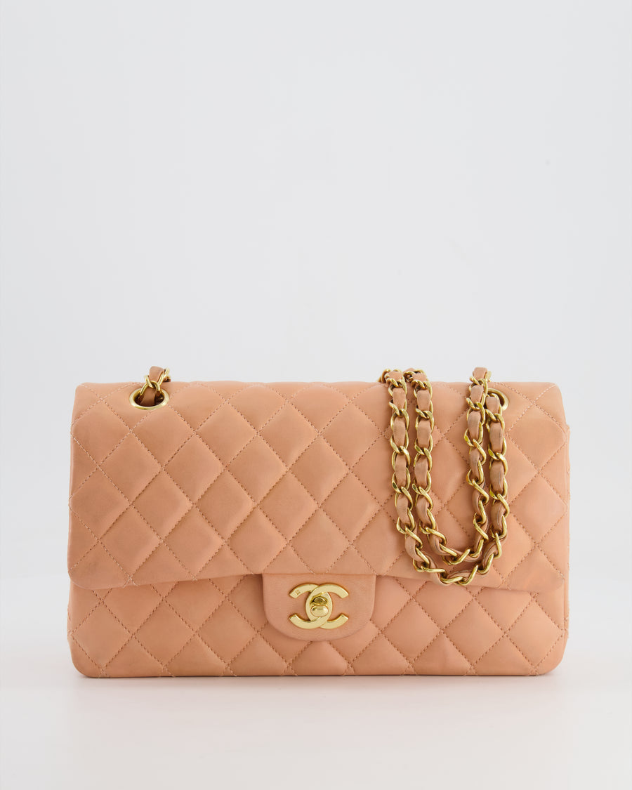 *FIRE PRICE* Chanel Vintage Peach Medium Classic Double Flap Bag in Lambskin Leather with 24k Gold Hardware