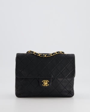 Chanel Vintage Black Small Square Single Flap Bag in Lambskin Leather with 24K Gold Hardware