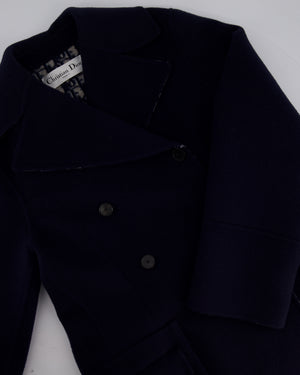 Christian Dior Navy Oblique Double Breasted Coat with Pocket Detail Size FR 40 (UK 12)