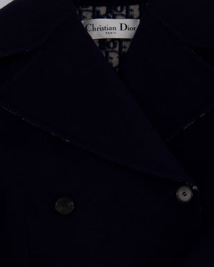 Christian Dior Navy Oblique Double Breasted Coat with Pocket Detail Size FR 40 (UK 12)