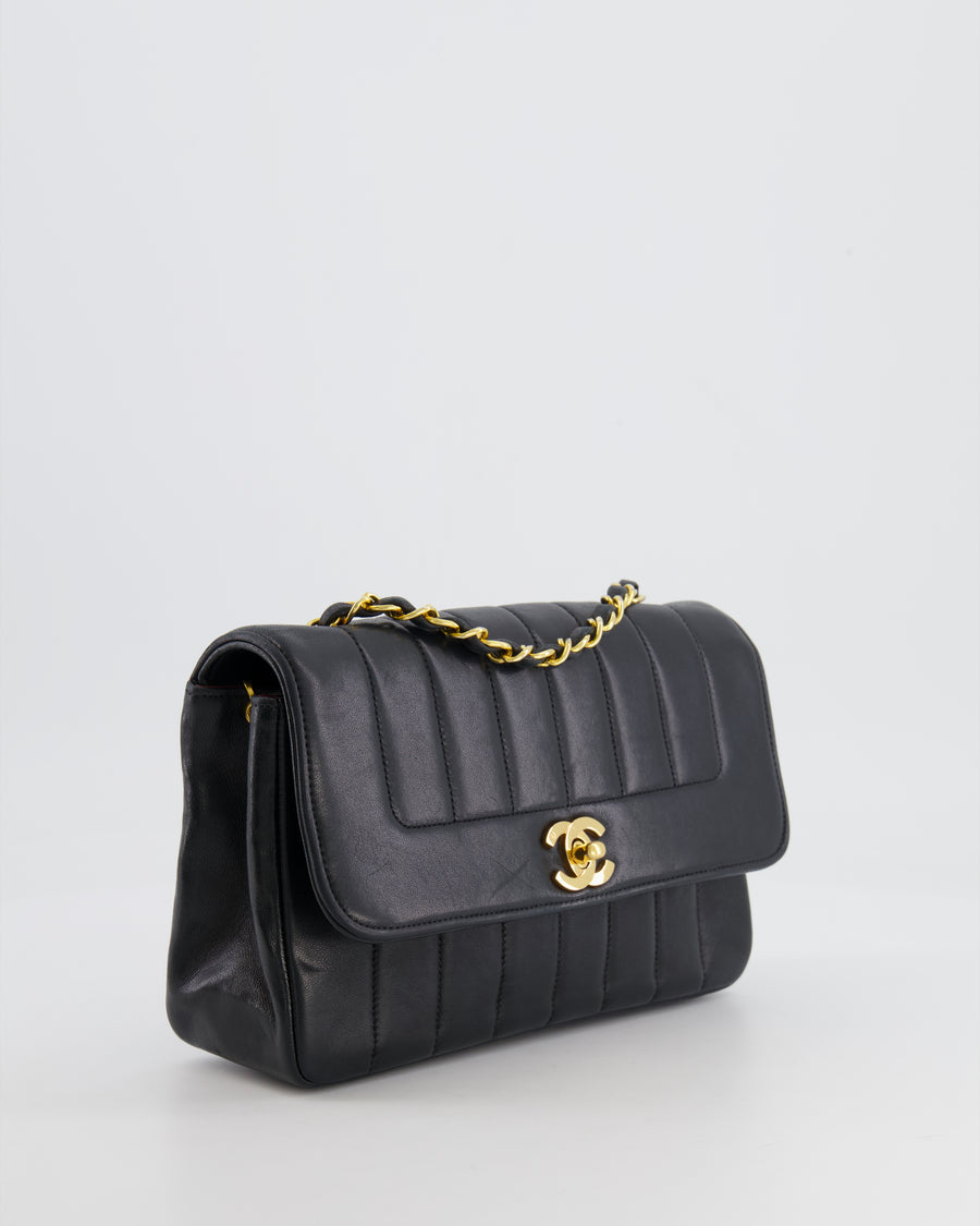Chanel Vintage Black Classic Small Mademoiselle Flap Bag in Lambskin Leather with 24k Gold Hardware