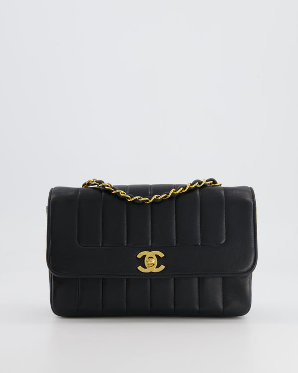 Chanel Vintage Black Classic Small Mademoiselle Flap Bag in Lambskin Leather with 24k Gold Hardware