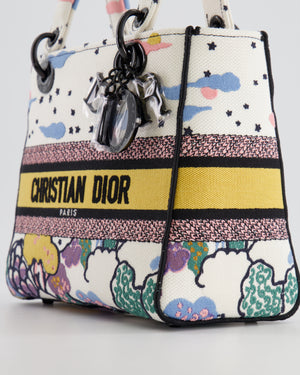 *LIMITED EDITION* Christian Dior Ciel de Rêve White and Multicolour Embroidered Lady D-Lite Bag in Canvas with Black Hardware