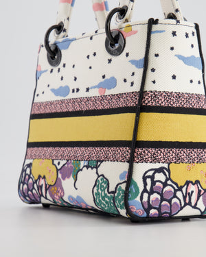 *LIMITED EDITION* Christian Dior Ciel de Rêve White and Multicolour Embroidered Lady D-Lite Bag in Canvas with Black Hardware
