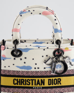 *LIMITED EDITION* Christian Dior Ciel de Rêve White and Multicolour Embroidered Lady D-Lite Bag in Canvas with Black Hardware