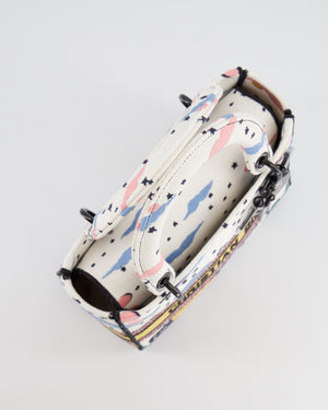 *LIMITED EDITION* Christian Dior Ciel de Rêve White and Multicolour Embroidered Lady D-Lite Bag in Canvas with Black Hardware