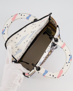 *LIMITED EDITION* Christian Dior Ciel de Rêve White and Multicolour Embroidered Lady D-Lite Bag in Canvas with Black Hardware