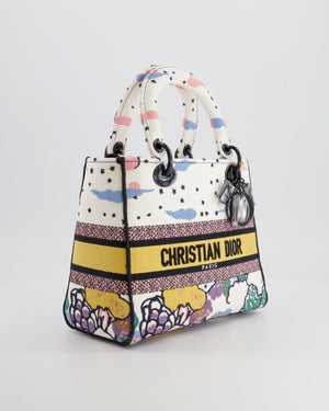 *LIMITED EDITION* Christian Dior Ciel de Rêve White and Multicolour Embroidered Lady D-Lite Bag in Canvas with Black Hardware