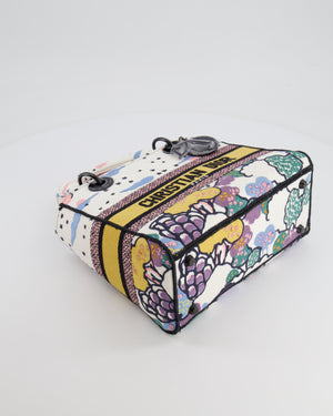 *LIMITED EDITION* Christian Dior Ciel de Rêve White and Multicolour Embroidered Lady D-Lite Bag in Canvas with Black Hardware