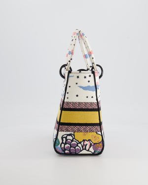 *LIMITED EDITION* Christian Dior Ciel de Rêve White and Multicolour Embroidered Lady D-Lite Bag in Canvas with Black Hardware