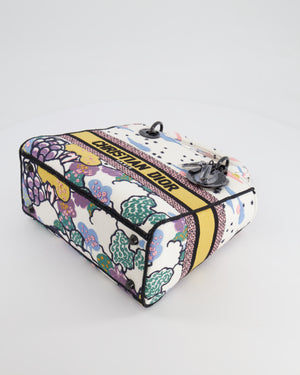 *LIMITED EDITION* Christian Dior Ciel de Rêve White and Multicolour Embroidered Lady D-Lite Bag in Canvas with Black Hardware
