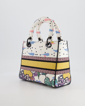 *LIMITED EDITION* Christian Dior Ciel de Rêve White and Multicolour Embroidered Lady D-Lite Bag in Canvas with Black Hardware